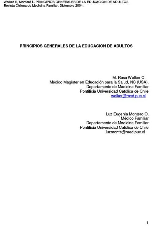 Principios generales de la educación de adultos - publicado na Revista Chilena de Medicina Familiar - 2004